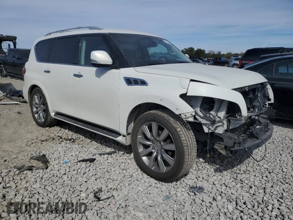 2012 Infiniti QX56 7-passenger with VIN JN8AZ2NE4C9017396, listed as a Copart auction lot 75180134 with 152,957 mi miles and Salvage Title. Bid and sale history available at carsss.com. Image 4.