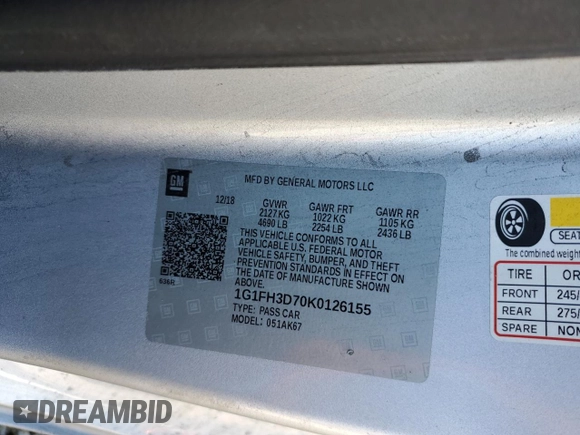 2019 Chevrolet Camaro 2SS z VIN 1G1FH3D70K0126155, wystawiony jako Copart lot #44976985 z przebiegiem 129 202 mil mil oraz Szkoda całkowita • Salvage title. Historia ofert i sprzedaży dostępna na DreamBid. Obrazek 12.