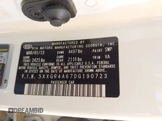 2013 Kia Optima SX z VIN 5XXGR4A67DG190723, wystawiony jako IAAI lot #42305393 z przebiegiem 139 668 mil mil oraz . Historia ofert i sprzedaży dostępna na DreamBid. Obrazek 9.