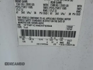 2014 Ford F-150 XL with VIN 1FTMF1CM4EKF93944, listed as a Copart auction lot 56113445 with 153,263 mi miles and Salvage title. Bid and sale history available at DreamBid. Image 12.