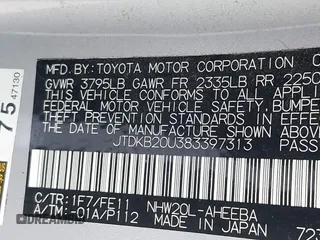 2008 Toyota Prius with VIN JTDKB20U383397313, listed as a IAAI auction lot 42284453 with 165,407 mi miles and . Bid and sale history available at DreamBid. Image 9.