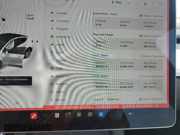 2022 Tesla Model Y Long Range z VIN 7SAYGDEE0NF339363, wystawiony jako Copart lot #44604015 z przebiegiem 48 002 mil mil oraz Szkody całkowita. Historia ofert i sprzedaży dostępna na DreamBid. Obrazek 9.