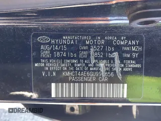 2016 Hyundai Accent SE with VIN KMHCT4AE6GU995856, listed as a IAAI auction lot 41855111 with 138,184 mi miles and . Bid and sale history available at DreamBid. Image 9.