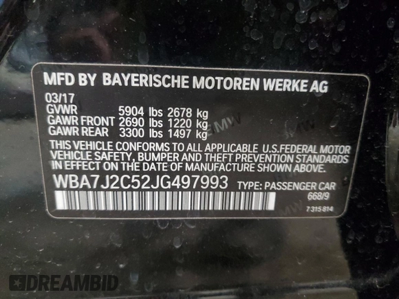 2018 BMW 7 Series 740e xDrive iPerformance with VIN WBA7J2C52JG497993, listed as a Copart auction lot 40766383 with 39,740 mi miles. Bid and sale history available at carsss.com. Image 12.