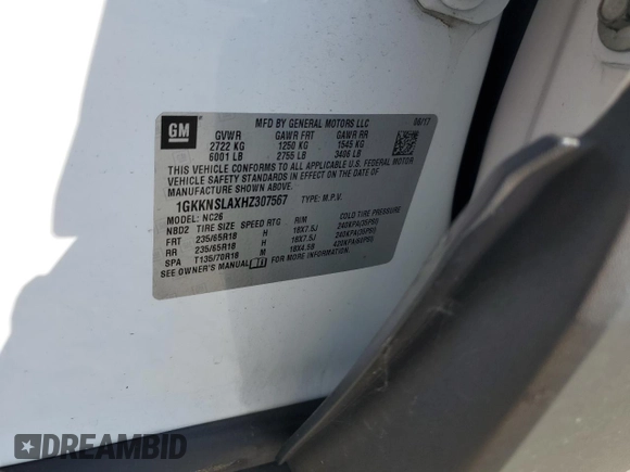 2017 GMC Acadia SLE z VIN 1GKKNSLAXHZ307567, wystawiony jako Copart lot #62329824 z przebiegiem 150 345 mil mil oraz Szkoda całkowita • Salvage title. Historia ofert i sprzedaży dostępna na DreamBid. Obrazek 12.