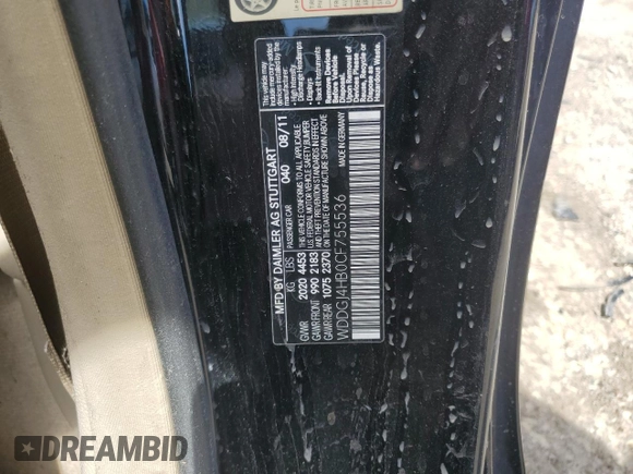 2012 Mercedes-Benz C 250 with VIN WDDGJ4HB0CF755536, listed as a Copart auction lot 58962955 with 117,349 mi miles and Salvage title. Bid and sale history available at DreamBid. Image 12.
