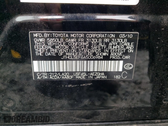 2010 Lexus LS 460 z VIN JTHCL5EF6A5006984, wystawiony jako Copart lot #60912355 z przebiegiem 185 116 mil mil oraz Czysty tytuł • Clean title. Historia ofert i sprzedaży dostępna na DreamBid. Obrazek 12.