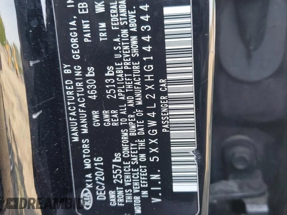 2017 Kia Optima SX with VIN 5XXGW4L2XHG144344, listed as a Copart auction lot 63154195 with 81,467 mi miles and Salvage title. Bid and sale history available at DreamBid. Image 12.