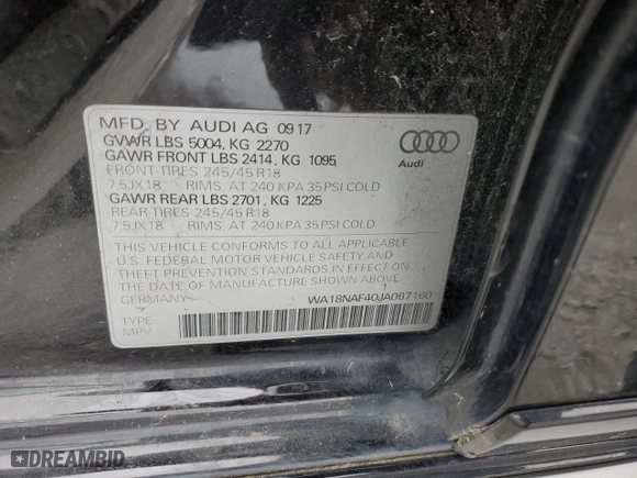 2018 Audi A4 allroad Premium Plus with VIN WA18NAF40JA067160, listed as a Copart auction lot 48020765 with 137,165 mi miles and Salvage Title. Bid and sale history available at carsss.com. Image 13.