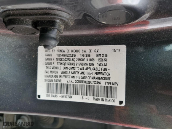 2013 Honda CR-V LX with VIN 3CZRM3H3XDG702866, listed as a Copart auction lot 49676335 with 88,311 mi miles and Salvage Title. Bid and sale history available at carsss.com. Image 13.