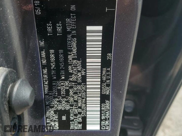 2018 Toyota Highlander SE with VIN 5TDJZRFH4JS875821, listed as a Copart auction lot 60740975 with 106,592 mi miles and Salvage title. Bid and sale history available at DreamBid. Image 13.