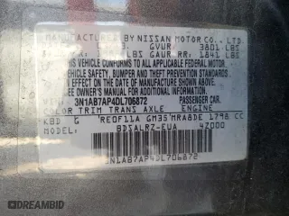 2013 Nissan Sentra SV with VIN 3N1AB7AP4DL706872, listed as a Copart auction lot 54340135 with 170,617 mi miles and Clean Title. Bid and sale history available at carsss.com. Image 12.