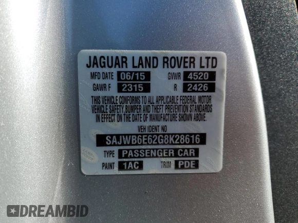 2016 Jaguar F-Type with VIN SAJWB6E62G8K28616, listed as a Copart auction lot 74730704 with 31,185 mi miles and Salvage Title. Bid and sale history available at DreamBid. Image 13.
