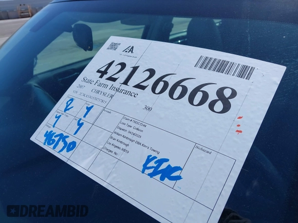2007 Chrysler 300 Touring with VIN 2C3KA53G57H737815, listed as a IAAI auction lot 42126668 with 46,750 mi miles and . Bid and sale history available at DreamBid. Image 17.