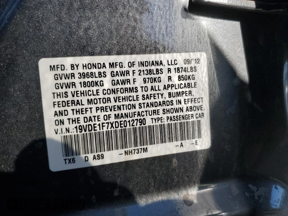 2013 Acura ILX Tech Pkg with VIN 19VDE1F7XDE012790, listed as a Copart auction lot 87703635 with 144,969 mi miles and Salvage Title. Bid and sale history available at carsss.com. Image 12.