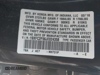 2018 Honda Civic Sedan LX with VIN 19XFC2F56JE024358, listed as a IAAI auction lot 41775704 with 76,794 mi miles. Bid and sale history available at carsss.com. Image 9.