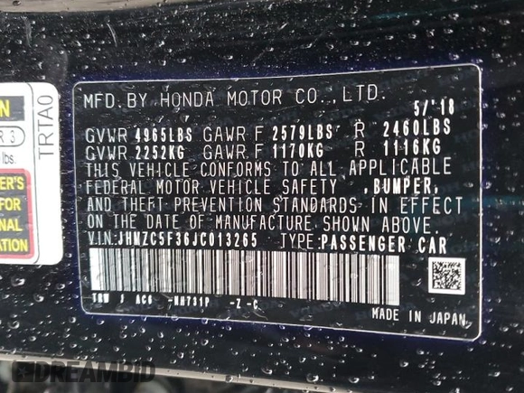 2018 Honda Clarity Plug-In Hybrid Touring with VIN JHMZC5F36JC013265, listed as a Copart auction lot 82575623 with 100,748 mi miles. Bid and sale history available at carsss.com. Image 15.