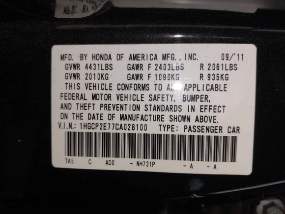 2012 Honda Accord EX with VIN 1HGCP2E77CA028100, listed as a IAAI auction lot 42648699 with 167,661 mi miles and . Bid and sale history available at DreamBid. Image 9.