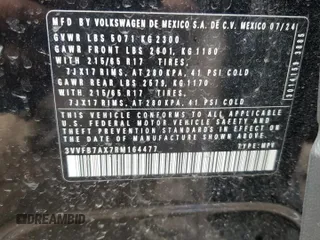 2024 Volkswagen Tiguan S with VIN 3VVFB7AX7RM164477, listed as a Copart auction lot 53334065 with 4,651 mi miles and Non repairable. Bid and sale history available at DreamBid. Image 14.