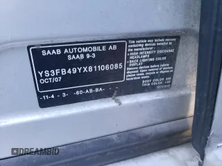 2008 Saab 9-3 z VIN YS3FB49YX81106085, wystawiony jako Copart lot #59029934 z przebiegiem Nie podano mil oraz Szkoda całkowita • Salvage title. Historia ofert i sprzedaży dostępna na DreamBid. Obrazek 14.