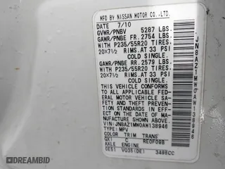 2010 Nissan Murano LE with VIN JN8AZ1MW0AW138946, listed as a IAAI auction lot 41629911 with 193,769 mi miles. Bid and sale history available at carsss.com. Image 9.