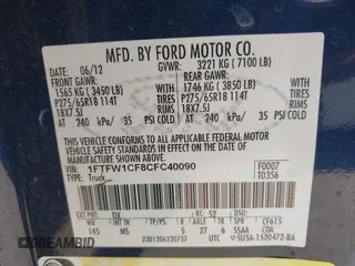 2012 Ford F-150 XL with VIN 1FTFW1CF8CFC40090, listed as a IAAI auction lot 41980374 with 222,869 mi miles. Bid and sale history available at carsss.com. Image 9.
