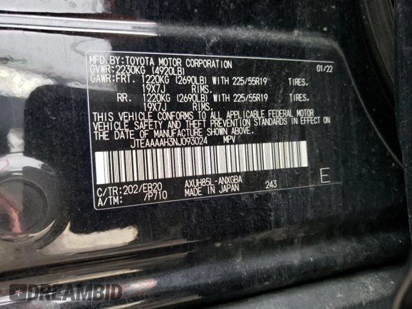 2022 Toyota Venza LE with VIN JTEAAAAH3NJ093024, listed as a Copart auction lot 82700193 with 39,635 mi miles. Bid and sale history available at carsss.com. Image 14.