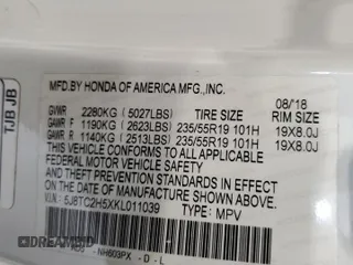 2019 Acura RDX Technology with VIN 5J8TC2H5XKL011039, listed as a Copart auction lot 61411585 with 142,011 mi miles and Salvage title. Bid and sale history available at DreamBid. Image 13.