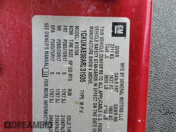 2010 GMC Yukon z VIN 1GKUKAE08AR231935, wystawiony jako Copart lot #55510035 z przebiegiem 181 097 mil mil oraz Szkoda całkowita • Salvage title. Historia ofert i sprzedaży dostępna na DreamBid. Obrazek 14.