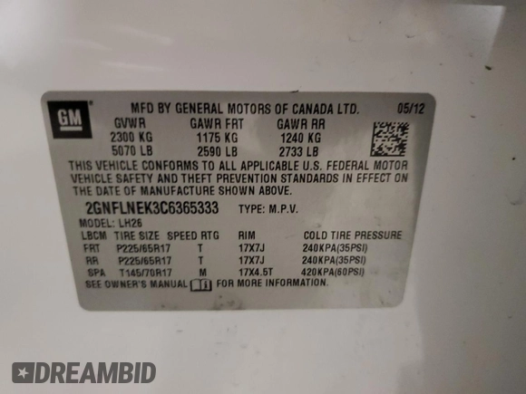 2012 Chevrolet Equinox 2LT with VIN 2GNFLNEK3C6365333, listed as a Copart auction lot 48759205 with 76,368 mi miles and Salvage Title. Bid and sale history available at DreamBid. Image 15.