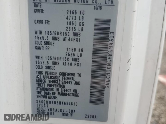 2017 Nissan NV200 SV z VIN 3N6CM0KN6HK694513, wystawiony jako Copart lot #50813445 z przebiegiem 183 545 mil mil oraz Szkoda całkowita • Salvage title. Historia ofert i sprzedaży dostępna na DreamBid. Obrazek 12.