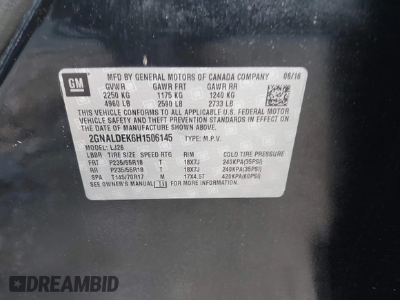 2017 Chevrolet Equinox Premier with VIN 2GNALDEK6H1506145, listed as a IAAI auction lot 41864944 with 138,532 mi miles and . Bid and sale history available at DreamBid. Image 9.