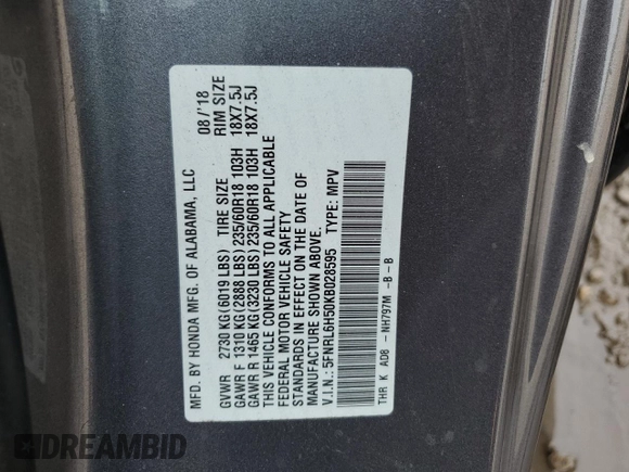 2019 Honda Odyssey EX with VIN 5FNRL6H50KB028595, listed as a Copart auction lot 65846434 with 77,596 mi miles and Salvage title. Bid and sale history available at DreamBid. Image 13.
