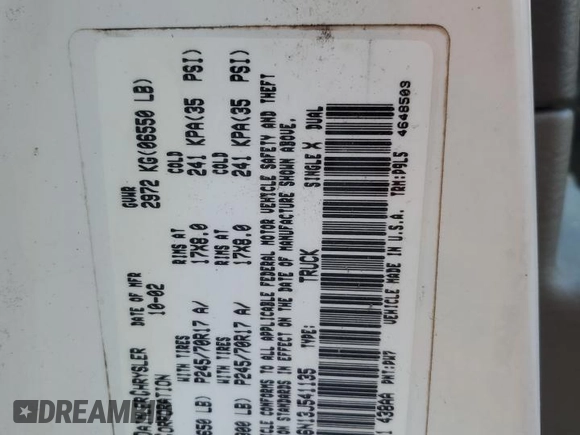 2003 Dodge 1500 ST with VIN 1D7HA16N13J541135, listed as a Copart auction lot 78000434 with 204,147 mi miles and Salvage Title. Bid and sale history available at DreamBid. Image 12.