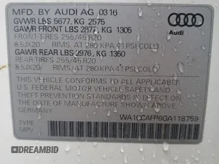 2016 Audi SQ5 Premium Plus with VIN WA1CCAFP6GA118759, listed as a Copart auction lot 71631734 with 70,583 mi miles and Salvage Title. Bid and sale history available at carsss.com. Image 13.