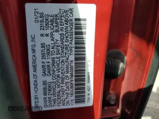 2021 Acura TLX w/Advance Package with VIN 19UUB5F61MA009716, listed as a Copart auction lot 76592364 with 0 mi miles and Salvage Title. Bid and sale history available at carsss.com. Image 12.