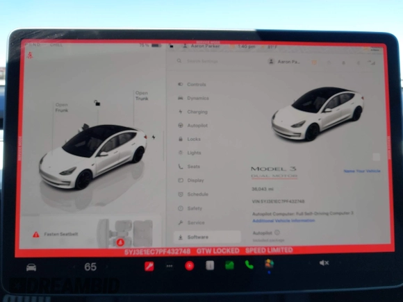 2023 Tesla Model 3 Performance z VIN 5YJ3E1EC7PF432748, wystawiony jako IAAI lot #41841913 z przebiegiem 36 043 mil mil oraz . Historia ofert i sprzedaży dostępna na DreamBid. Obrazek 17.
