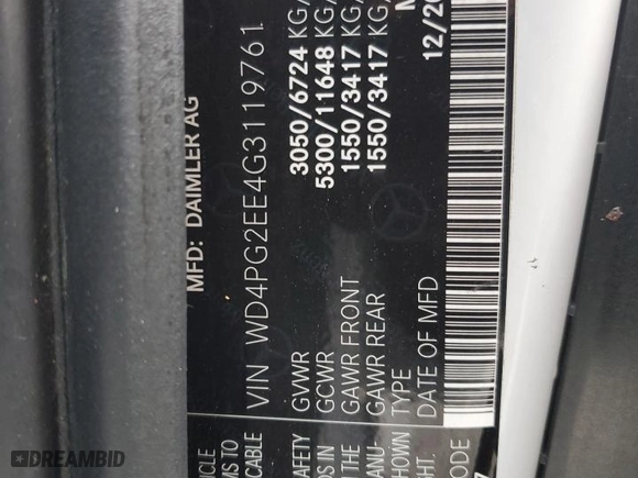2016 Mercedes-Benz Metris Passenger Van with VIN WD4PG2EE4G3119761, listed as a Copart auction lot 84167404 with NaN miles and Salvage Title. Bid and sale history available at carsss.com. Image 13.