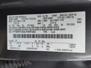 2020 Ford F-150 XL with VIN 1FTEW1C52LFA97222, listed as a IAAI auction lot 42357273 with 111,184 mi miles and . Bid and sale history available at DreamBid. Image 9.