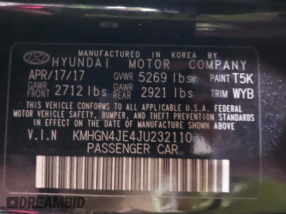 2018 Genesis G80 3.8L with VIN KMHGN4JE4JU232110, listed as a IAAI auction lot 41425938 with 108,170 mi miles. Bid and sale history available at carsss.com. Image 9.