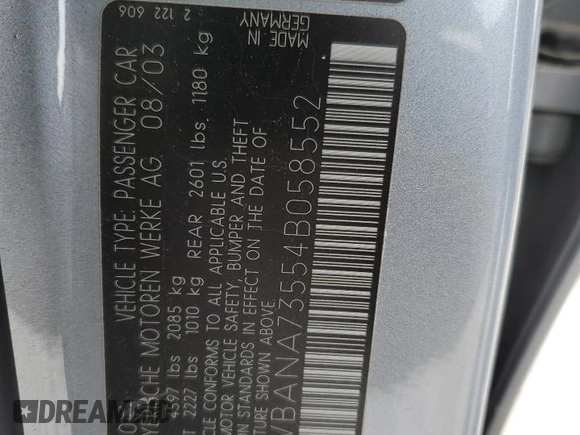 2004 BMW 5 Series 530i with VIN WBANA73554B058552, listed as a Copart auction lot 49549885 with 251,004 mi miles and Salvage Title. Bid and sale history available at DreamBid. Image 12.