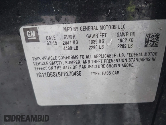 2015 Chevrolet Malibu LT with VIN 1G11D5SL9FF270436, listed as a IAAI auction lot 41863239 with 70,670 mi miles and . Bid and sale history available at DreamBid. Image 9.