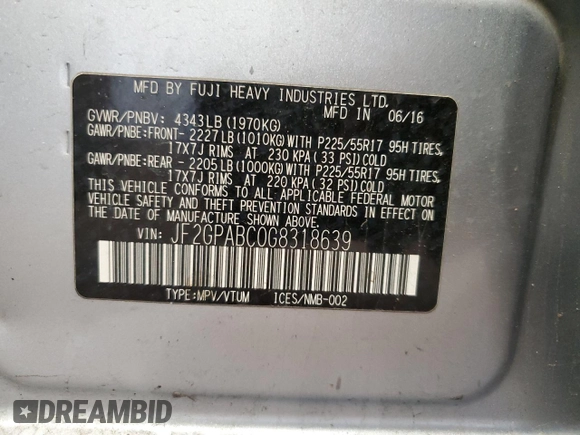 2016 Subaru Crosstrek Premium z VIN JF2GPABC0G8318639, wystawiony jako Copart lot #51131665 z przebiegiem 107 544 mil mil oraz Szkoda całkowita • Salvage title. Historia ofert i sprzedaży dostępna na DreamBid. Obrazek 12.