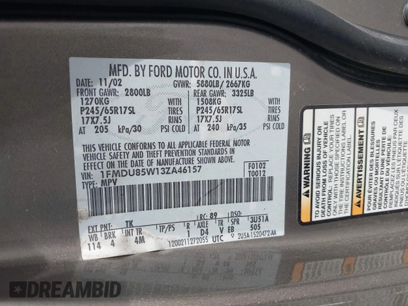 2003 Ford Explorer с VIN 1FMDU85W13ZA46157, выставлен на аукционе IAAI как лот 42509502 с пробегом 188 457 миль миль и . История ставок и продаж доступна на DreamBid. Изображение 9.