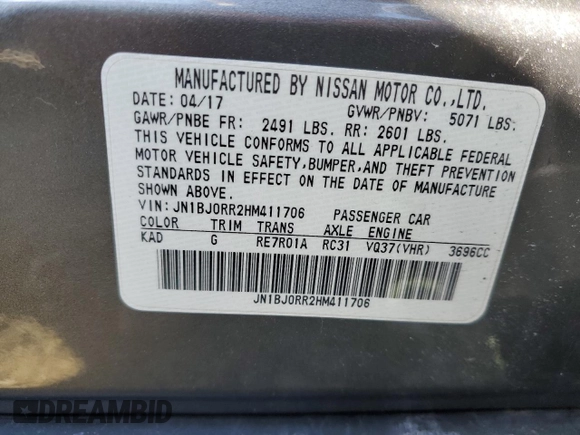 2017 Infiniti QX50 with VIN JN1BJ0RR2HM411706, listed as a Copart auction lot 52206795 with 92,718 mi miles and Salvage Title. Bid and sale history available at DreamBid. Image 13.