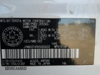 2006 Toyota RAV4 Limited with VIN JTMBD31V965000633, listed as a Copart auction lot 59390625 with 558,572 mi miles and Salvage title. Bid and sale history available at DreamBid. Image 13.