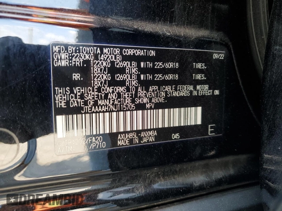 2022 Toyota Venza LE with VIN JTEAAAAH7NJ115705, listed as a Copart auction lot 69378914 with 16,482 mi miles and Salvage Title. Bid and sale history available at carsss.com. Image 15.