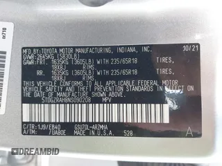 2022 Toyota Highlander XLE z VIN 5TDGZRAH8NS090208, wystawiony jako IAAI lot #41711763 z przebiegiem 64 843 mil mil oraz . Historia ofert i sprzedaży dostępna na DreamBid. Obrazek 9.