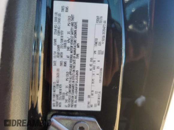2015 Lincoln MKC z VIN 5LMCJ2A91FUJ33265, wystawiony jako Copart lot #49712835 z przebiegiem 144 723 mil mil oraz Szkoda całkowita • Salvage title. Historia ofert i sprzedaży dostępna na DreamBid. Obrazek 16.