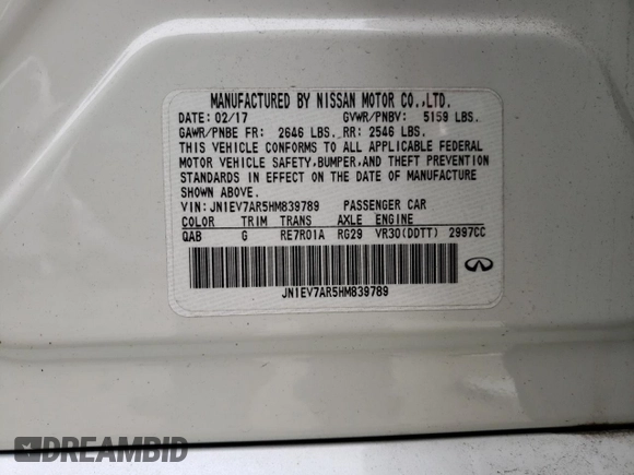 2017 Infiniti Q50 Signature Edition z VIN JN1EV7AR5HM839789, wystawiony jako Copart lot #47394005 z przebiegiem 57 152 mil mil oraz Szkoda całkowita • Salvage title. Historia ofert i sprzedaży dostępna na DreamBid. Obrazek 14.